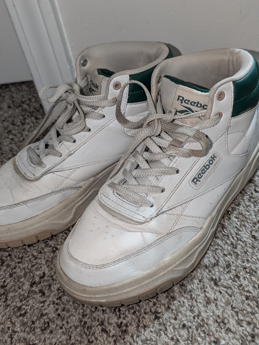 Reebok White High-Top Sneakers with Green Collar